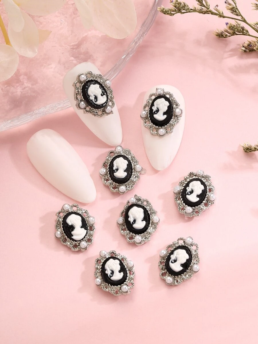 Bộ 10 gói trang trí ngọc trai giả 3D Thiết kế hình bầu dục Trang trí móng nghệ thuật - màu đen - Xem 1