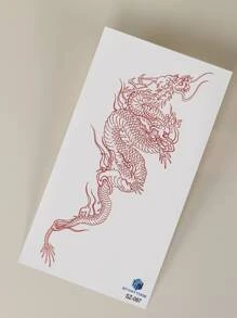 STARTTOOS 1張經典大型龍設計花卉暫時性紋身貼紙,適用於手臂或身體 - 紅色 - 查看 3