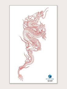 STARTTOOS 1張經典大型龍設計花卉暫時性紋身貼紙,適用於手臂或身體 - 紅色 - 查看 5