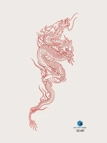 STARTTOOS 1張經典大型龍設計花卉暫時性紋身貼紙,適用於手臂或身體 - 紅色 - 查看 6