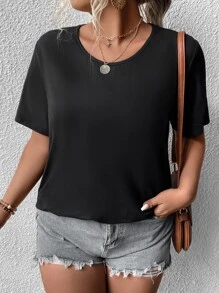 Flirla Plus Letter Graphic Tee - Black - View 5