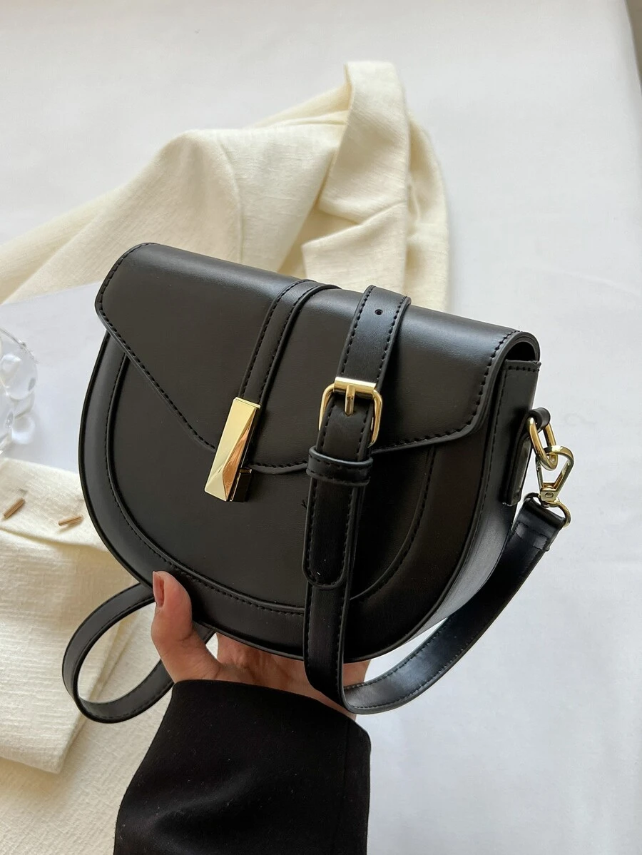 迷你金屬裝飾翻蓋馬鞍包 - 黑色 - 查看 1