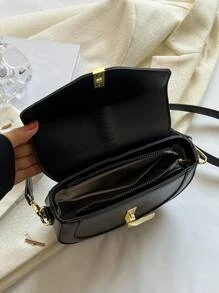 迷你金屬裝飾翻蓋馬鞍包 - 黑色 - 查看 4