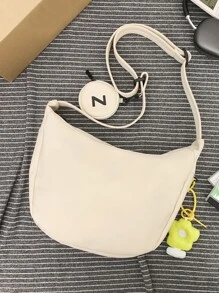 字母貼飾流浪包附包飾 - 米色 - 查看 2