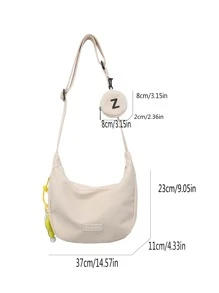 字母貼飾流浪包附包飾 - 米色 - 查看 3