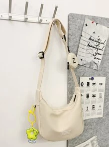 字母貼飾流浪包附包飾 - 米色 - 查看 4