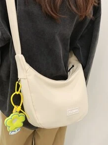 字母貼飾流浪包附包飾 - 米色 - 查看 5