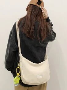 字母貼飾流浪包附包飾 - 米色 - 查看 6