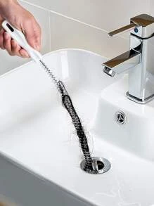 1pc Plastic Drain Cleaner, Long Handle Hair Drain Cleaner Tool For Household - White - View 1