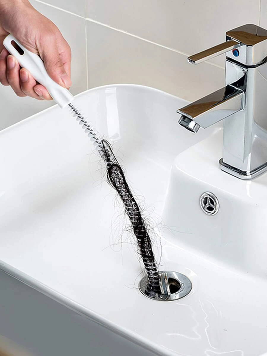 1pc Plastic Drain Cleaner, Long Handle Hair Drain Cleaner Tool For Household - White - View 1