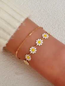 Pulsera a capas con diseño de flor - Multicolor - Ver 1