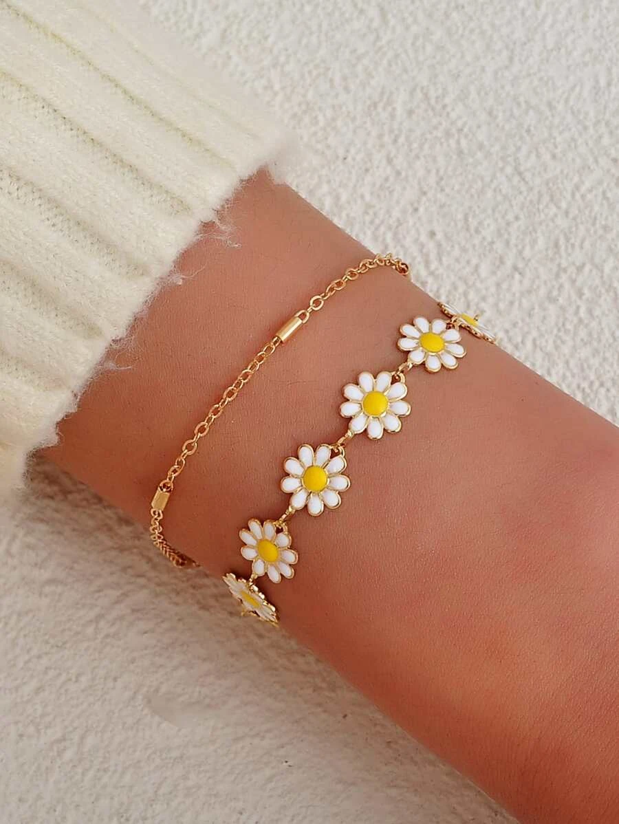 Pulsera a capas con diseño de flor - Multicolor - Ver 1