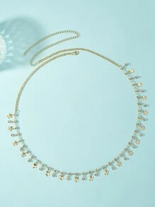 Rhinestone & Butterfly Charm Waist Chain - Yellow Gold - View 2