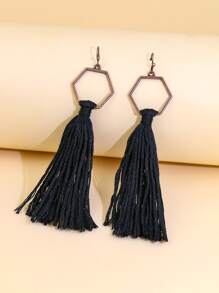 Geometric & Tassel Drop Earrings - Black - View 1