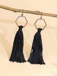 Geometric & Tassel Drop Earrings - Black - View 2