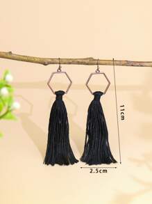 Geometric & Tassel Drop Earrings - Black - View 4