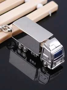 Men Truck Charm Keychain - Silver - View 1