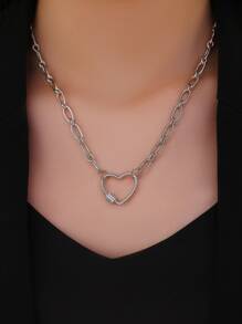Heart Charm Necklace - Silver - View 1