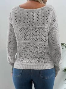 EURMUSE Pointelle Knit Drop Shoulder Jumper - Light Grey - View 2