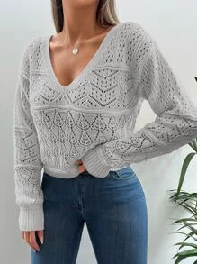EURMUSE Pointelle Knit Drop Shoulder Jumper - Light Grey - View 4