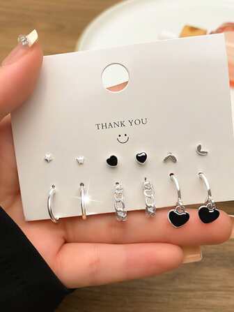 6pairs/set Star & Heart Decor Earrings