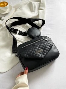 Mini Quilted Metal Decor Square Bag With Coin Purse - Black - View 6