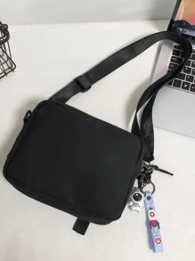 Random Badge Decor Square Bag With Bag Charm - Black - View 2