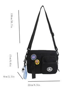 Random Badge Decor Square Bag With Bag Charm - Black - View 3