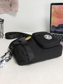 Random Badge Decor Square Bag With Bag Charm - Black - View 4