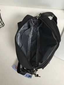 Random Badge Decor Square Bag With Bag Charm - Black - View 5