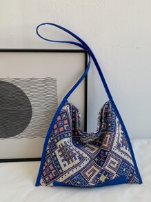 Geometric Pattern Shoulder Bag - Blue - View 1