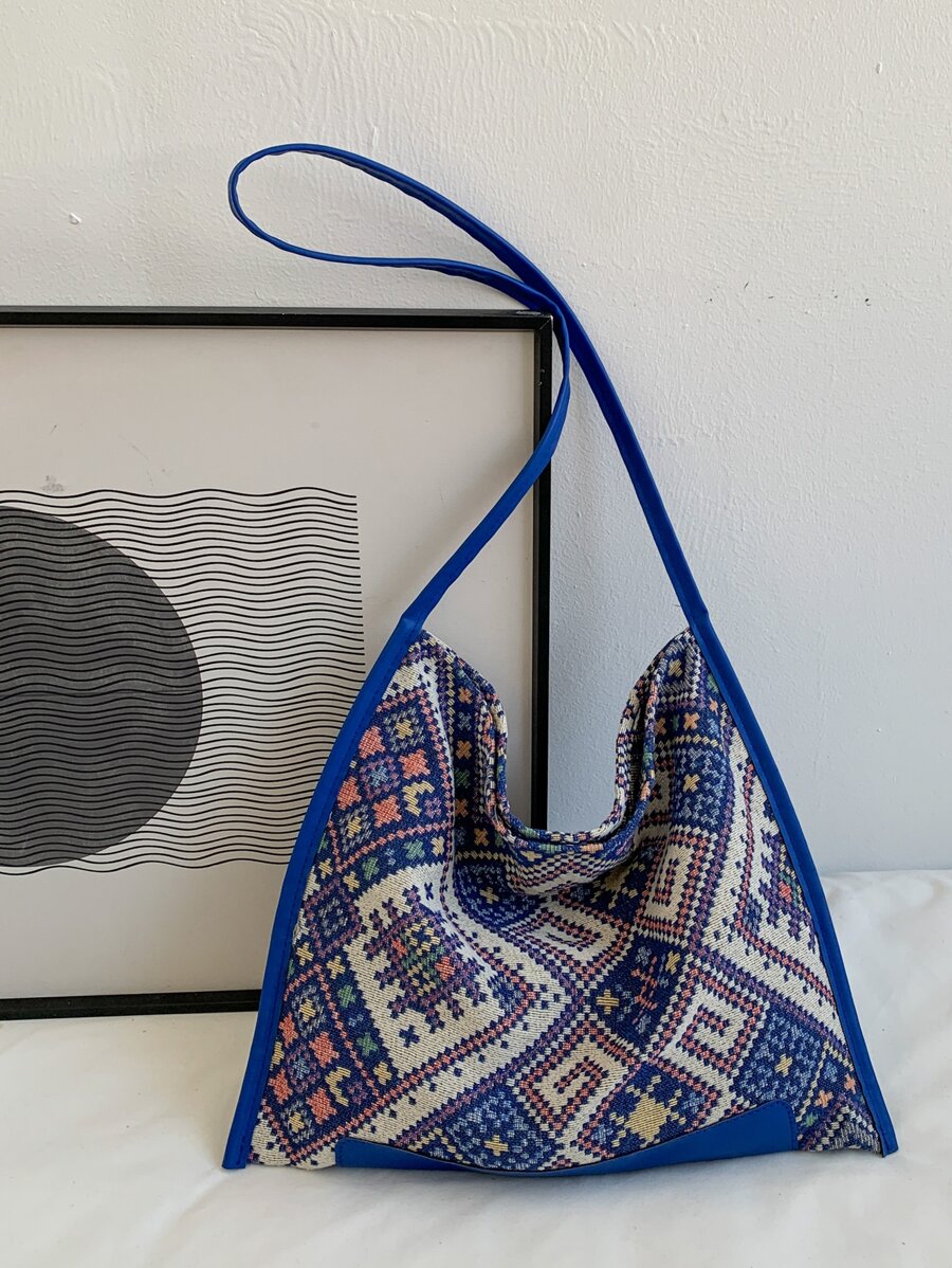 Geometric Pattern Shoulder Bag - Blue - View 1