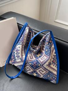 Geometric Pattern Shoulder Bag - Blue - View 2
