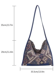 Geometric Pattern Shoulder Bag - Blue - View 3
