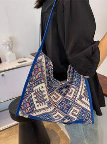 Geometric Pattern Shoulder Bag - Blue - View 4