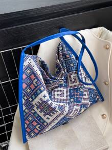 Geometric Pattern Shoulder Bag - Blue - View 5
