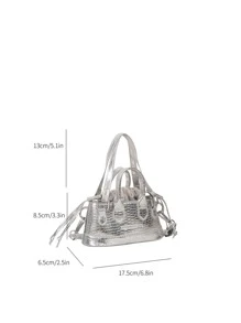 Mini Metallic Crocodile Embossed Square Bag - Silver - View 3