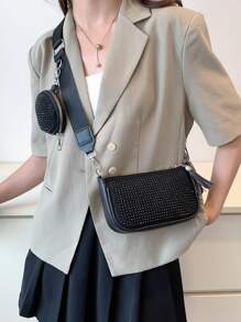 Bolsa cuadrada mini con diseño de tachuela con monedero - Negro - Ver 2