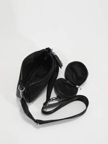 Bolsa cuadrada mini con diseño de tachuela con monedero - Negro - Ver 4