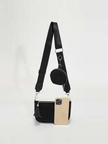 Bolsa cuadrada mini con diseño de tachuela con monedero - Negro - Ver 7