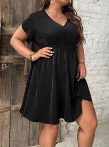 SHEIN LUNE 大碼素色蝙蝠袖連衣裙 - 黑色 - 查看 6