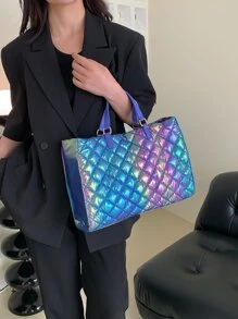 Holographic Quilted Top Handle Bag - Multicolor - View 2