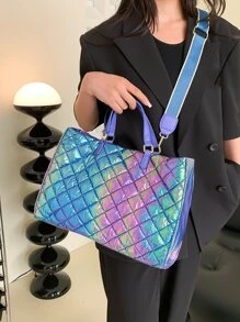 Holographic Quilted Top Handle Bag - Multicolor - View 3