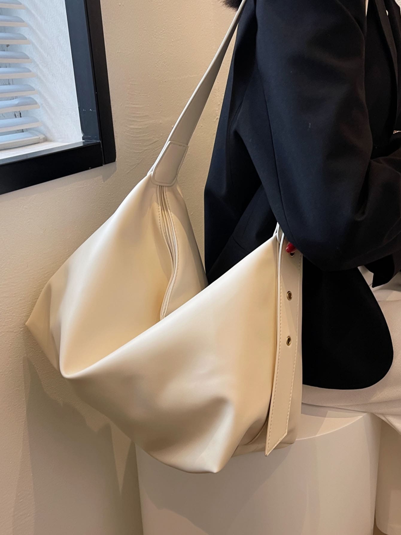 Minimalist Hobo Bag - Beige - View 1