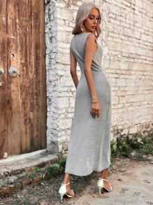 SHEIN VCAY Twist Front Wrap Hem Tank Dress - Grey - View 2