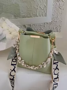 Dekoracja z kokardą Dekoracyjna apaszka Twilly Torba na wiadro Proste stylizacje PU Skóra Torebki Torby naramienne Duża pojemność Czysty Kolor Duże torby na ramię Dla Kobieta - Zielony - Zobacz 1