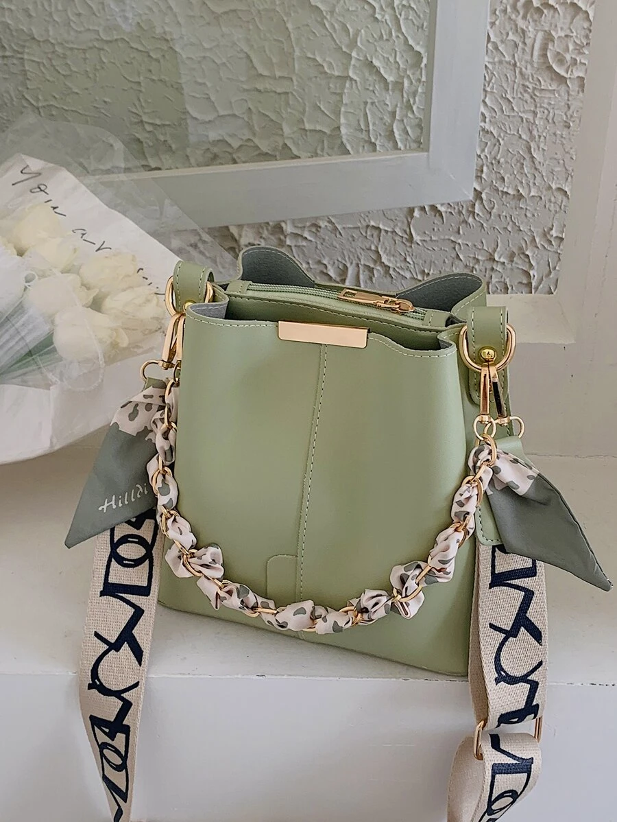 Dekoracja z kokardą Dekoracyjna apaszka Twilly Torba na wiadro Proste stylizacje PU Skóra Torebki Torby naramienne Duża pojemność Czysty Kolor Duże torby na ramię Dla Kobieta - Zielony - Zobacz 1