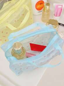 1pc Waterproof PVC Toiletry Travel Bag, Modern Floral Pattern Storage Bag For Home - Purple - View 5