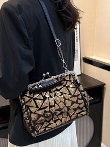 迷人閃光，亮片，奢華，閃亮撞色亮片和水鑽裝飾方形包晚宴包，晚宴包，適合派對女孩、女士、新娘，非常適合派對、婚禮、舞會、晚餐/宴會、雞尾酒 - 金色 - 查看 7