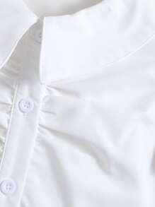 SHEIN 女孩夏季白色素色可愛簡約時尚彼得潘領公主袖襯衫 - 白色 - 查看 3